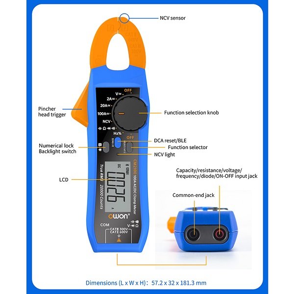 OWON CM2100B Smart AC/DC Clamp Meter - Bluetooth