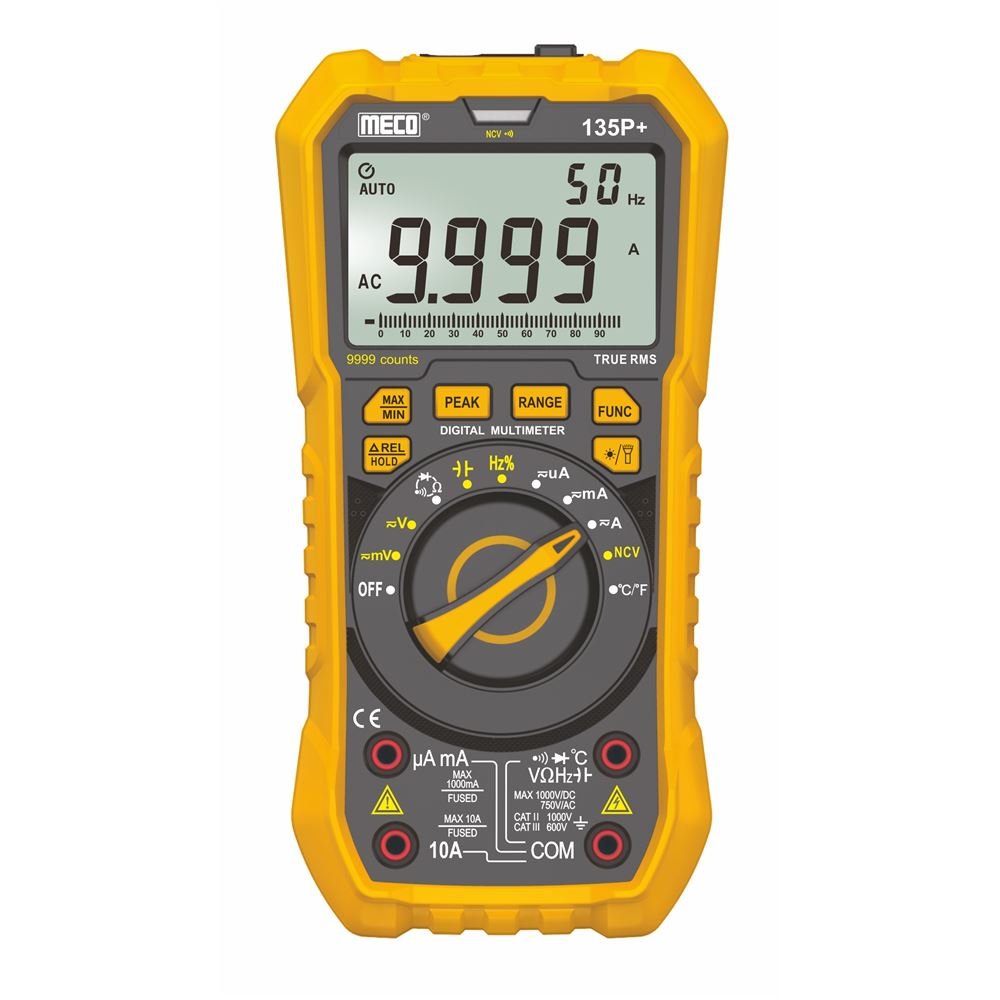 MECO 135P+ 4 Digit 9999 Counts Auto & Manual Ranging Digital Multimeter - TRMS with Dual Display + Bargraph