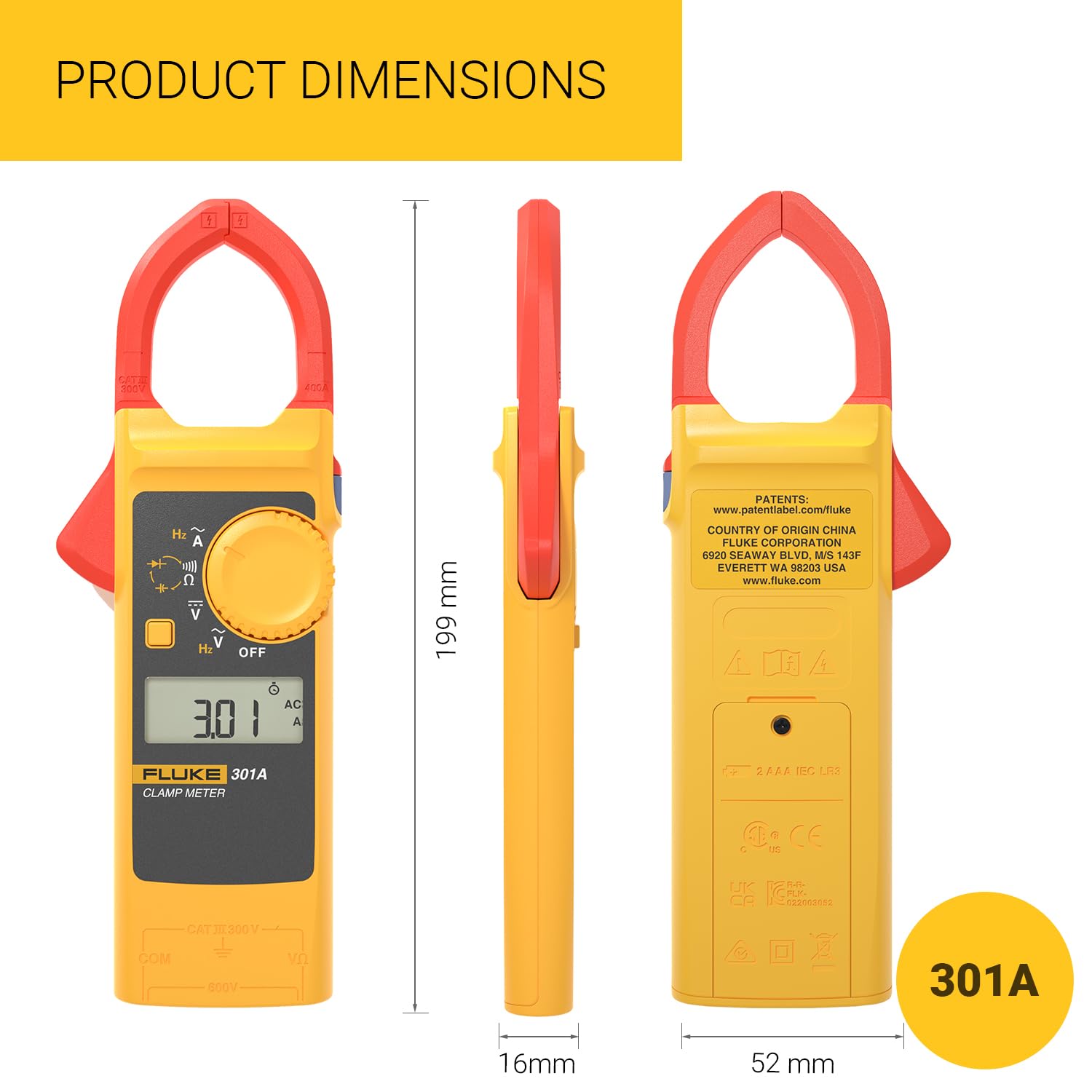 FLUKE 301A SLIM & COMPACT DIGITAL CLAMP METER FLUKE 301A SLIM & COMPACT DIGITAL CLAMP METER