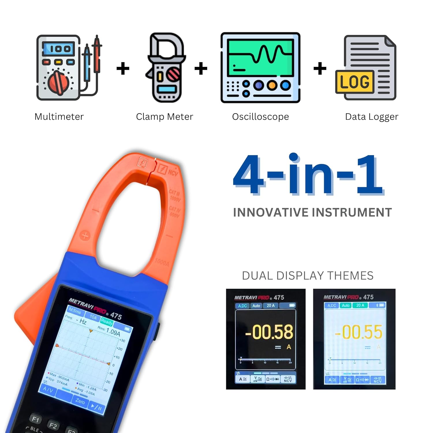 Metravi PRO 475 TRMS AC/DC Clamp Meter with Oscilloscope and Datalogger
