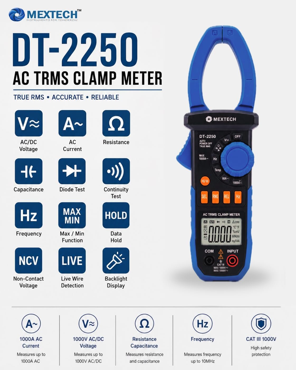 MEXTECH DT 2250 Digital Dual Display Clamp Meter