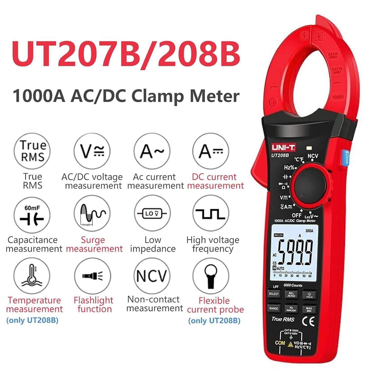 UNI-T UT208B True RMS Digital Clamp Meter- 1000A AC/DC