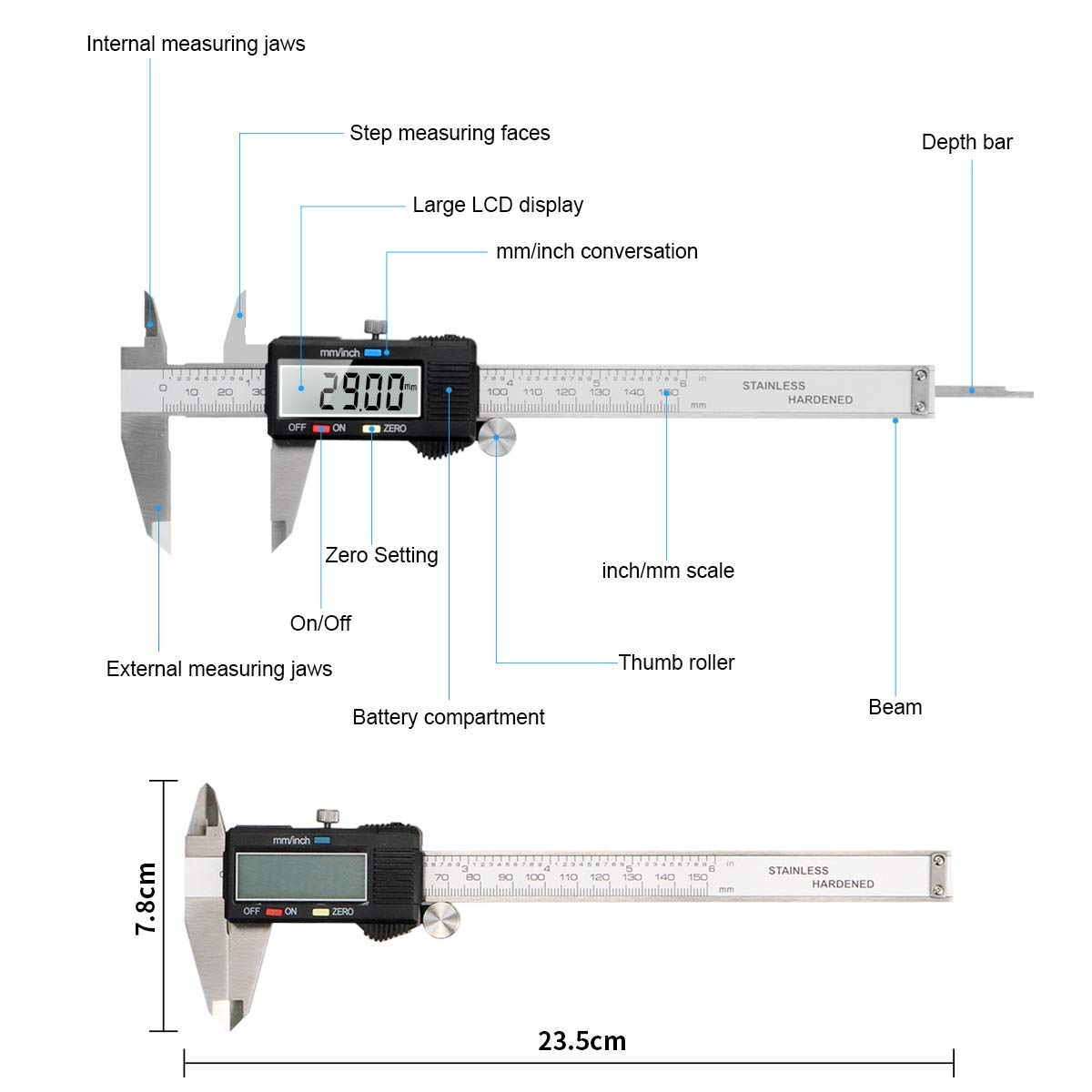 Aerospace 8 Inch | 200mm Digital Vernier Caliper | Micrometer for Precise Measurement in MM and Inch