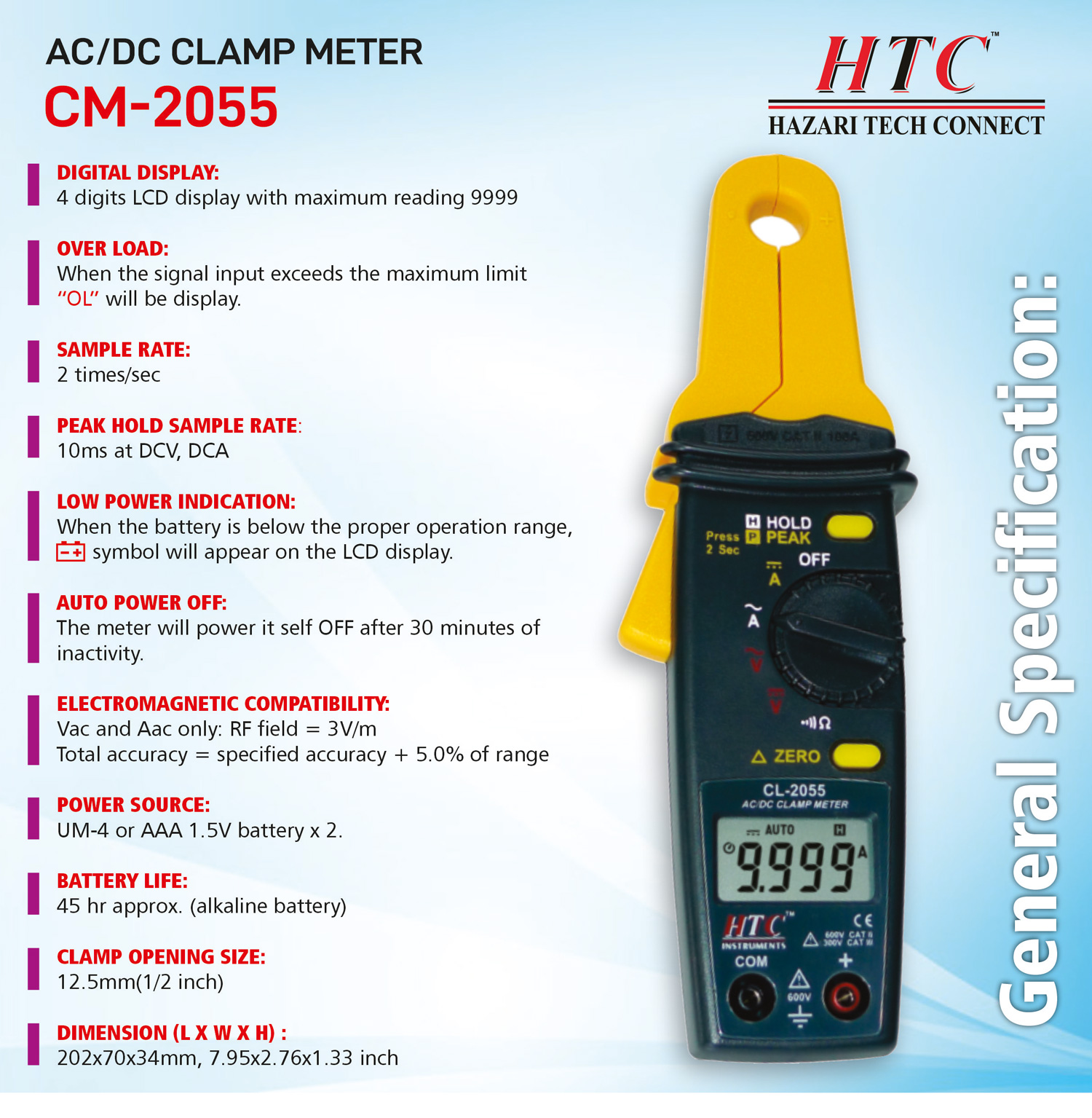 HTC-CL-2055-AC|DC CLAMP METER HTC-CL-2055-AC|DC CLAMP METER