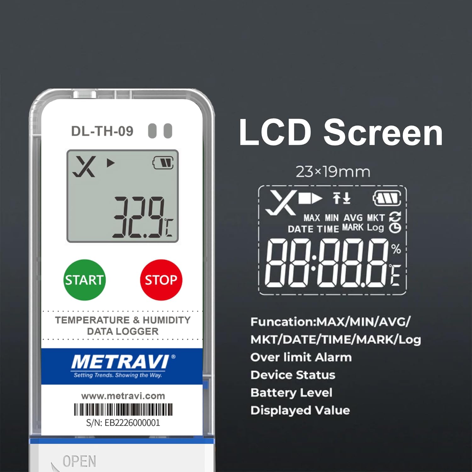 METRAVI DL-TH-09 Temperature and Humidity Data Logger with External Sensor