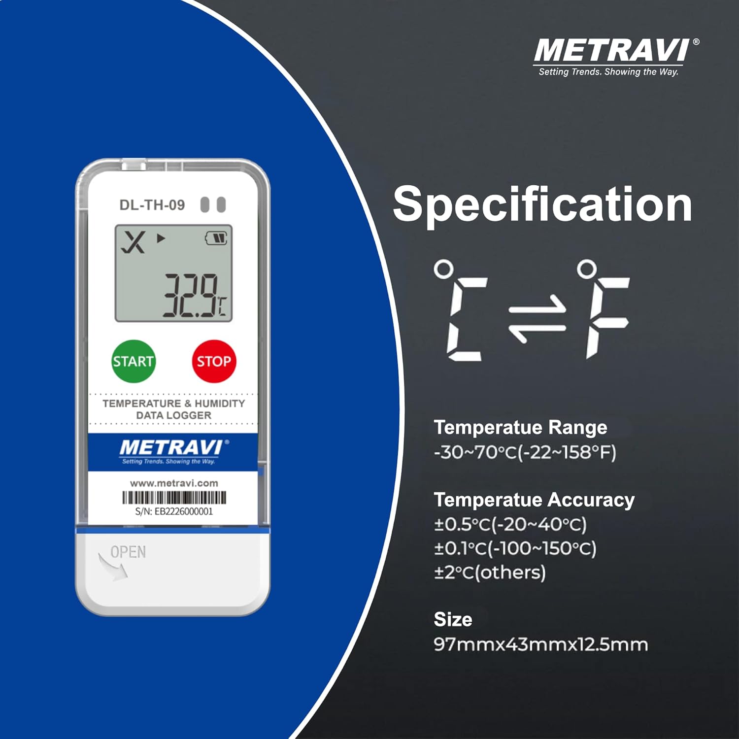METRAVI DL-TH-09 Temperature and Humidity Data Logger with External Sensor