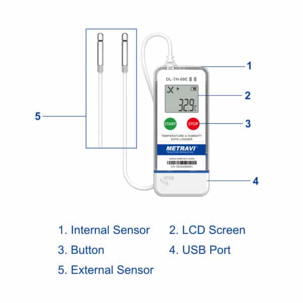 METRAVI DL-TH-09E Temperature and Humidity Data Logger with External Sensor