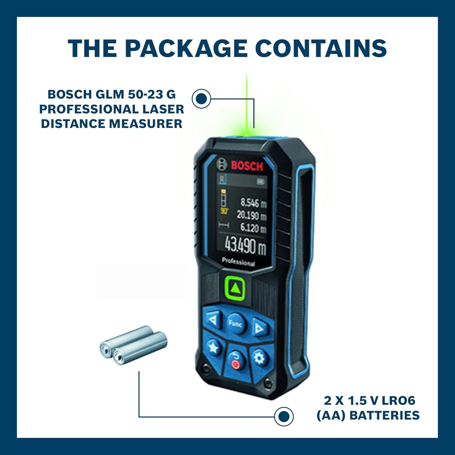 BOSCH GLM 50-23 G Professional Laser Measurer| 2-in-1 Distance & Angle Measurer