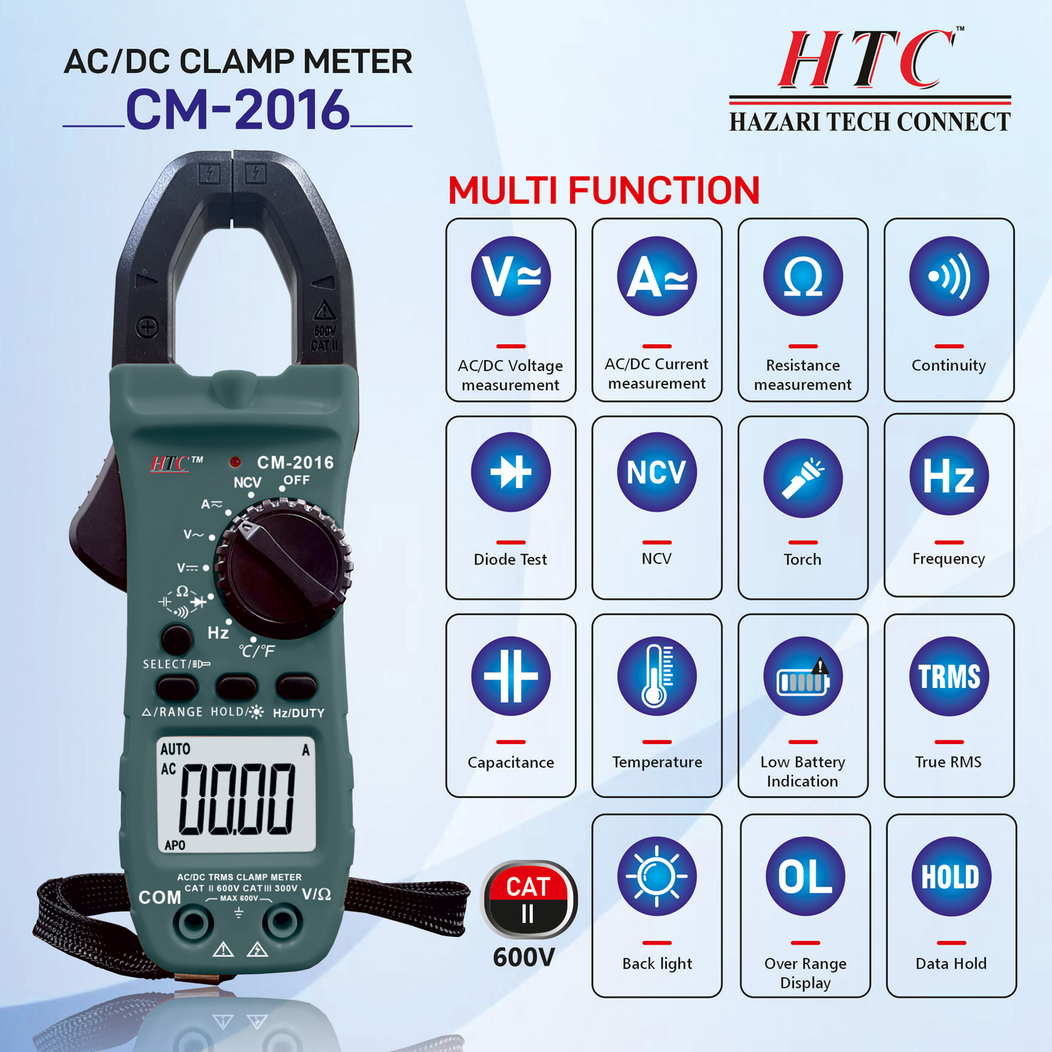 HTC-CM-2016-AC| DC 600A  DIGITAL CLAMP METER