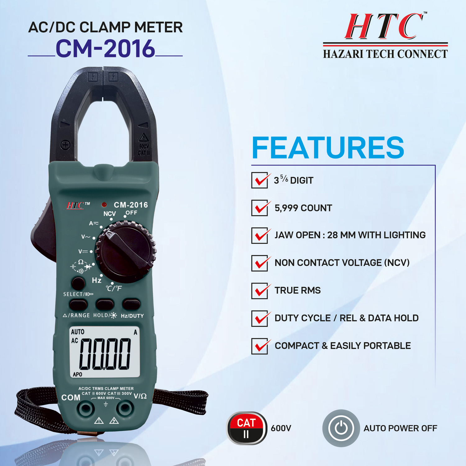 HTC-CM-2016-AC| DC 600A  DIGITAL CLAMP METER