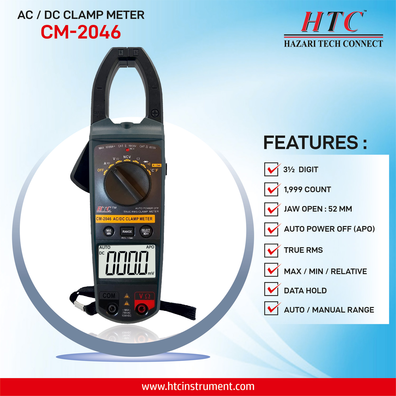 HTC-CM-2046-AC| DC 1000A DIGITAL CLAMP METER