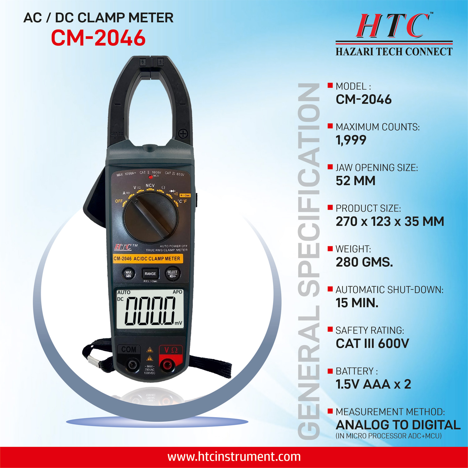 HTC-CM-2046-AC| DC 1000A DIGITAL CLAMP METER