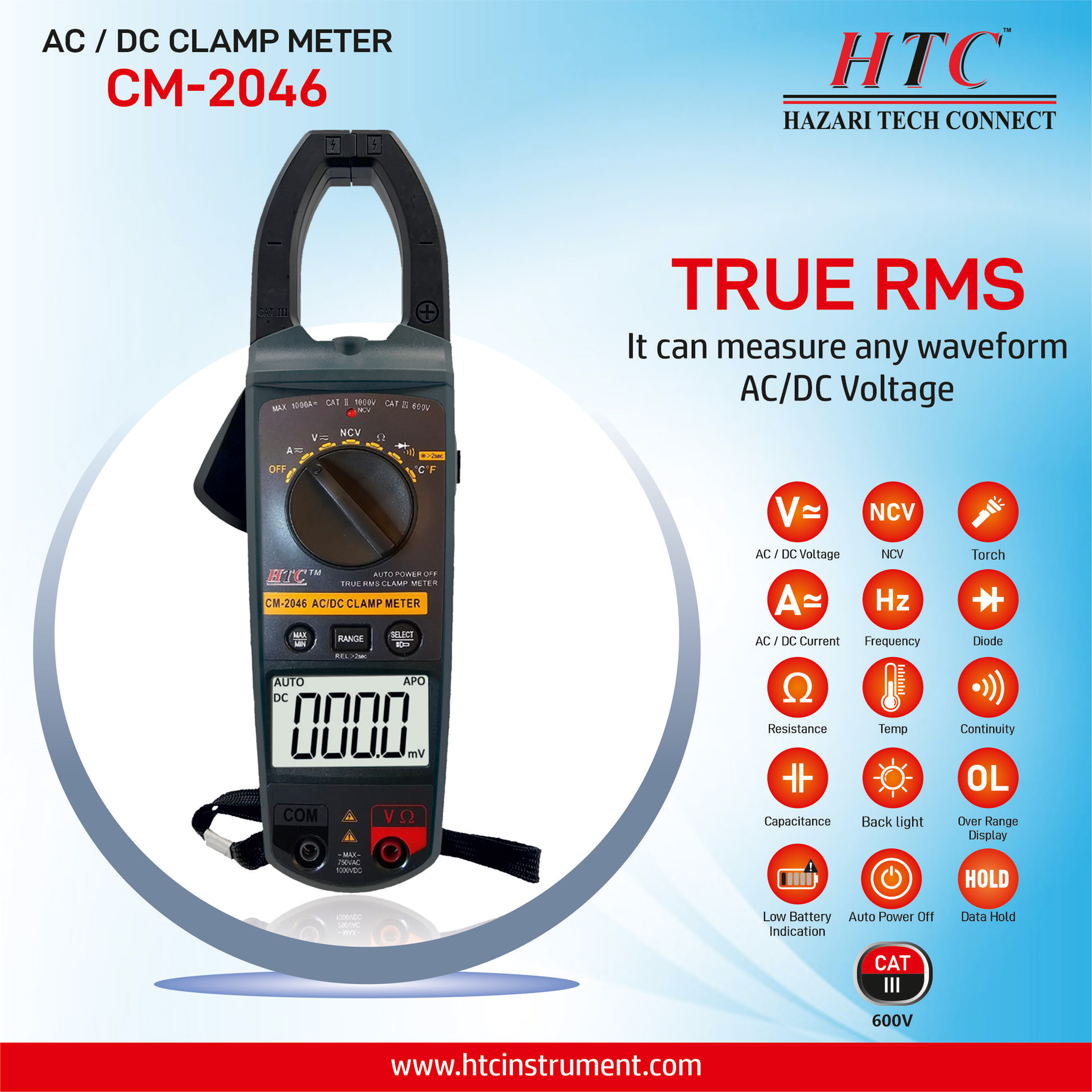 HTC-CM-2046-AC| DC 1000A DIGITAL CLAMP METER