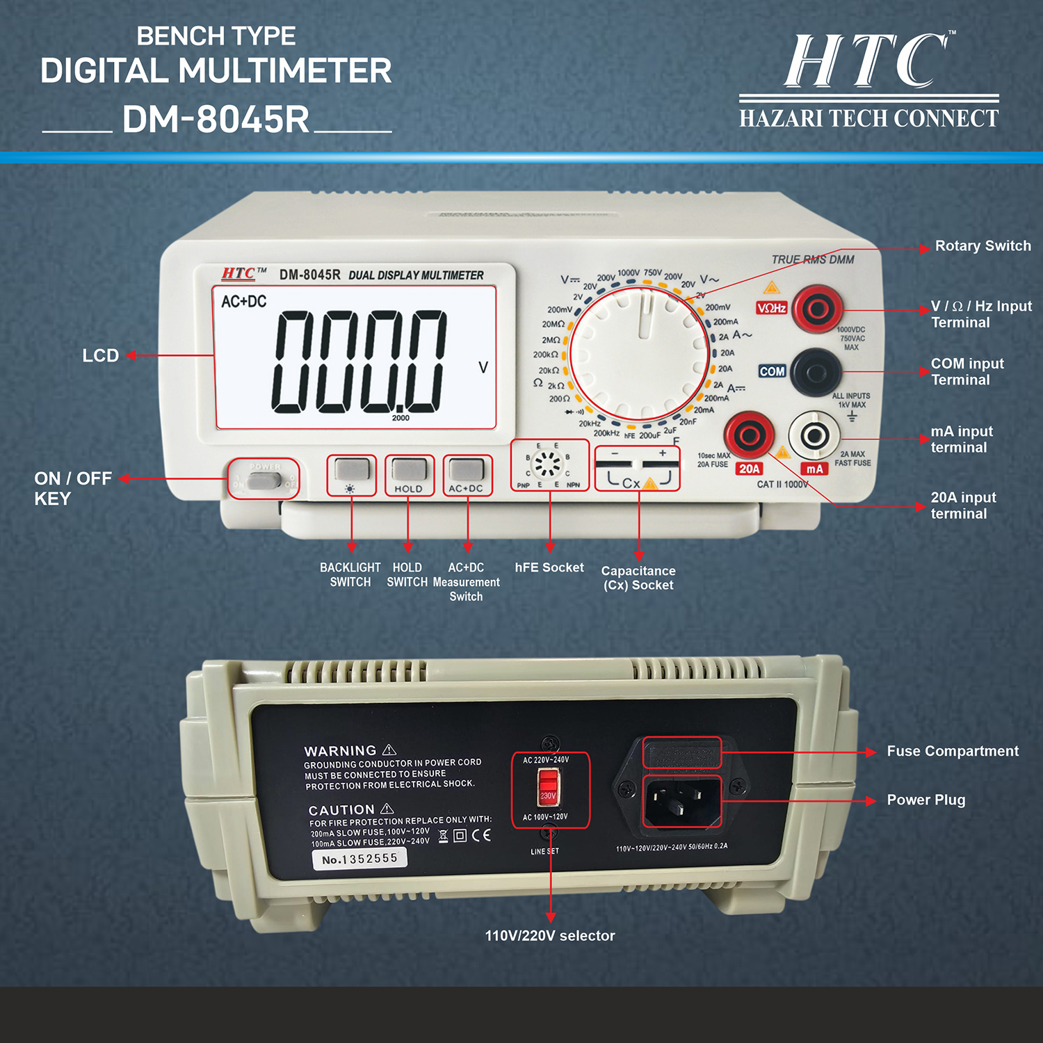 HTC-DM-8045R -BENCH TYPE DIGITAL MULTIMETER