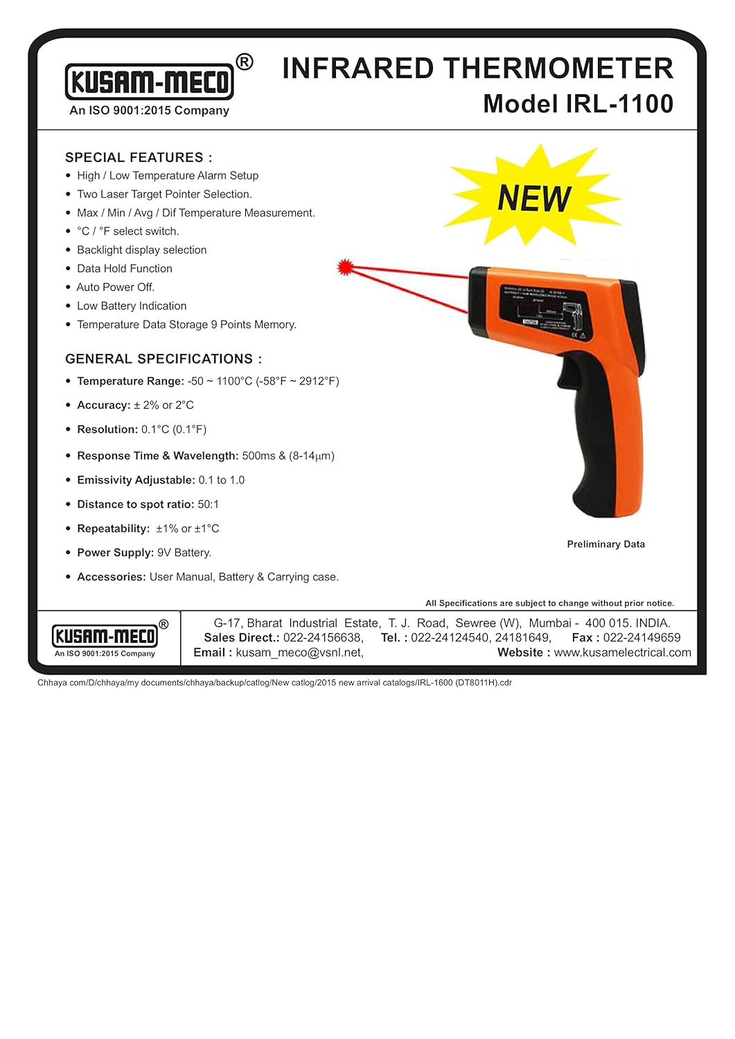Kusam Meco KM IRL 1100 Digital Infrared Thermometer