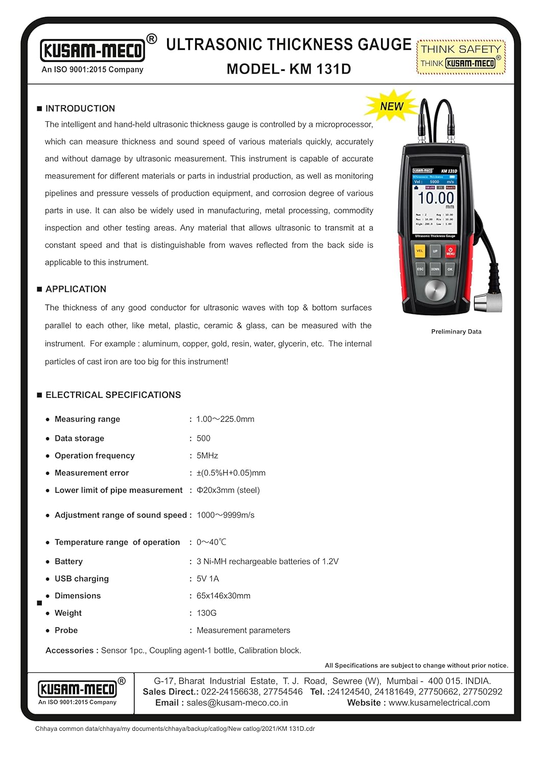 Kusam meco KM 131D Ultrasonic Thickness Gauge LCD Digital Meter Tester