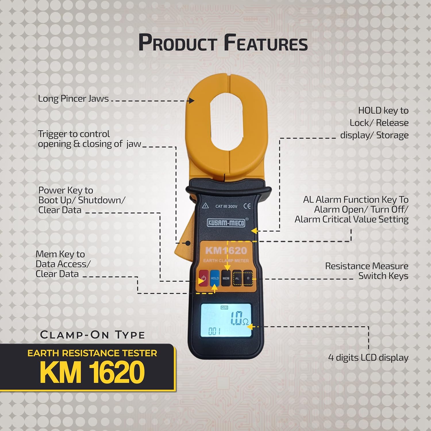 Kusam Meco KM 1620 Clamp-On Type Battery Powered Earth Resistance Tester