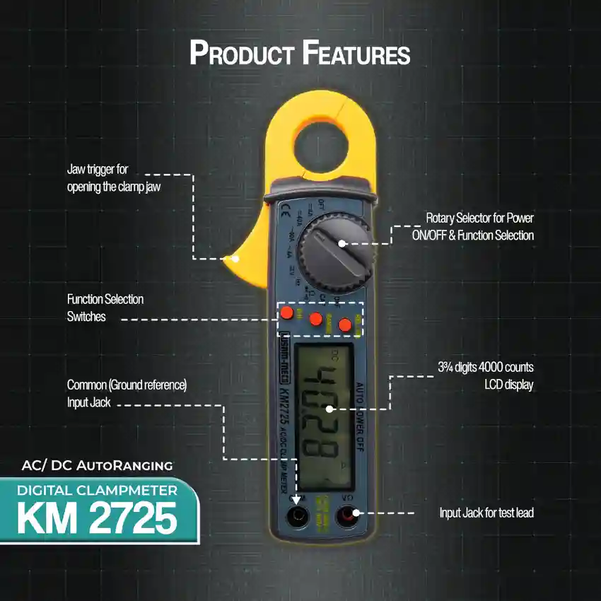 Kusam Meco KM 2725 AC/DC AUTORANGING DIGITAL CLAMPMETER