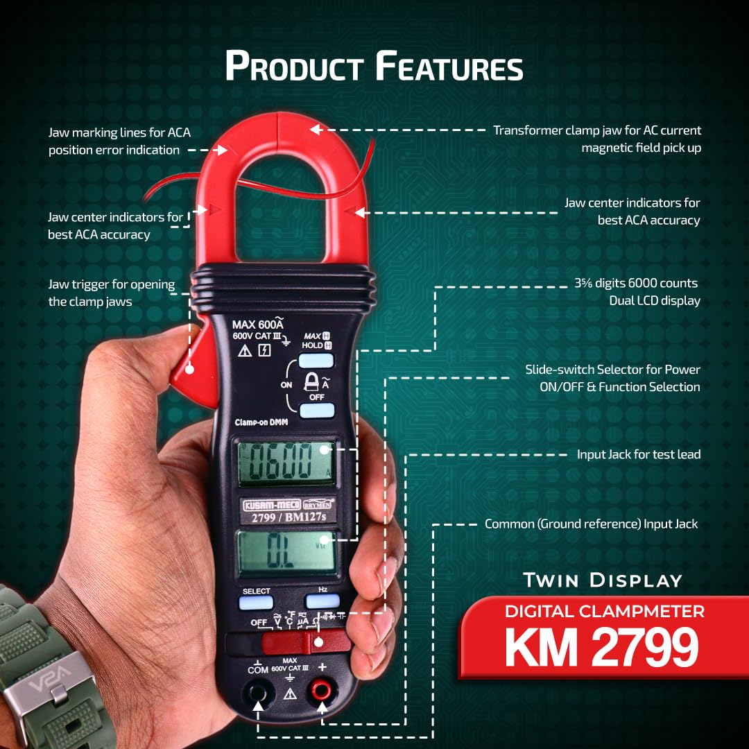 Kusam Meco KM 2799 Dual LCD Display Digital Clamp + Multi Meter