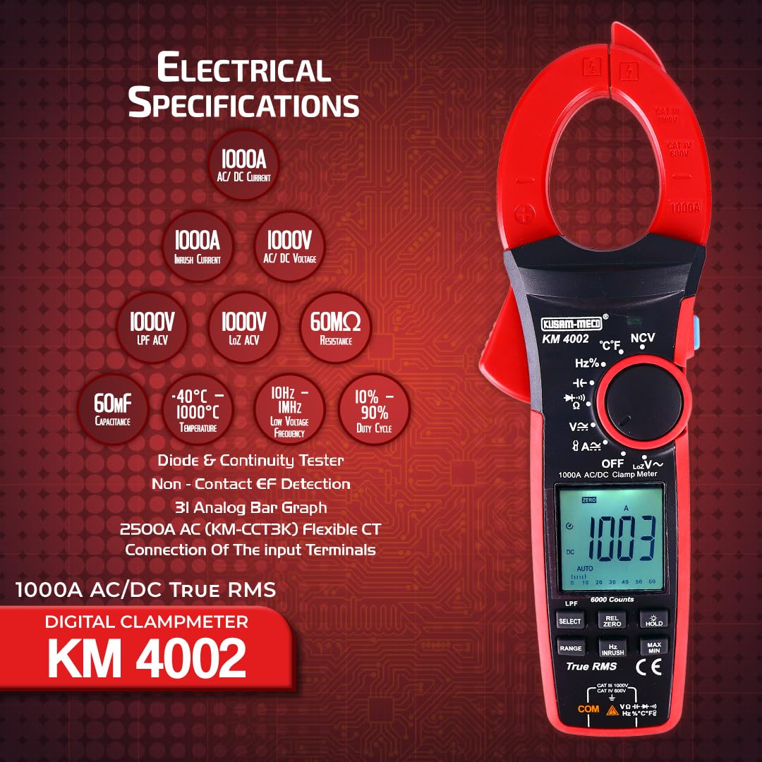 Kusam Meco KM 4002 1000A AC/DC TRUE RMS DIGITAL CLAMP METER
