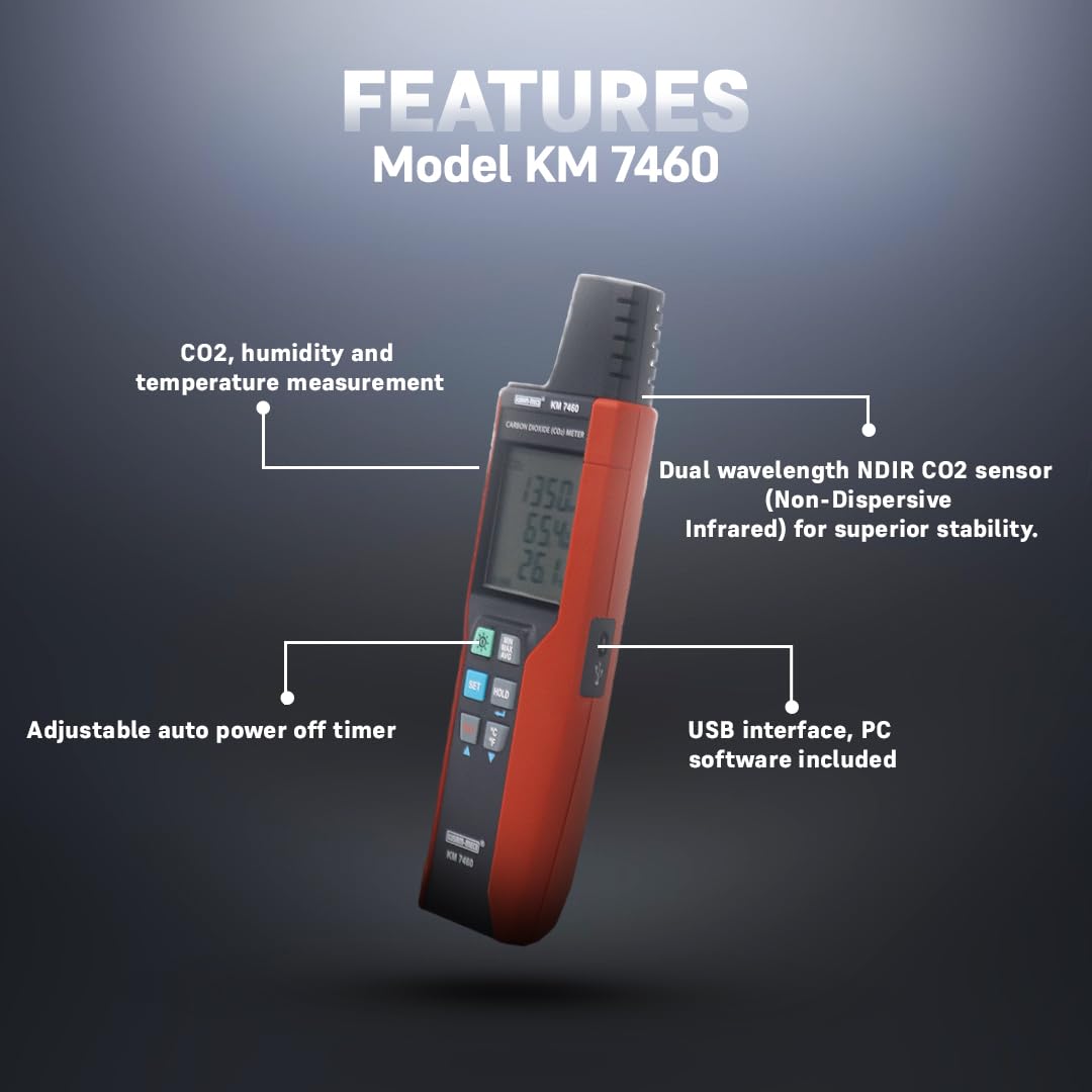 Kusam Meco KM 7460 Advanced Carbon Dioxide (CO2) Data Logger Meter
