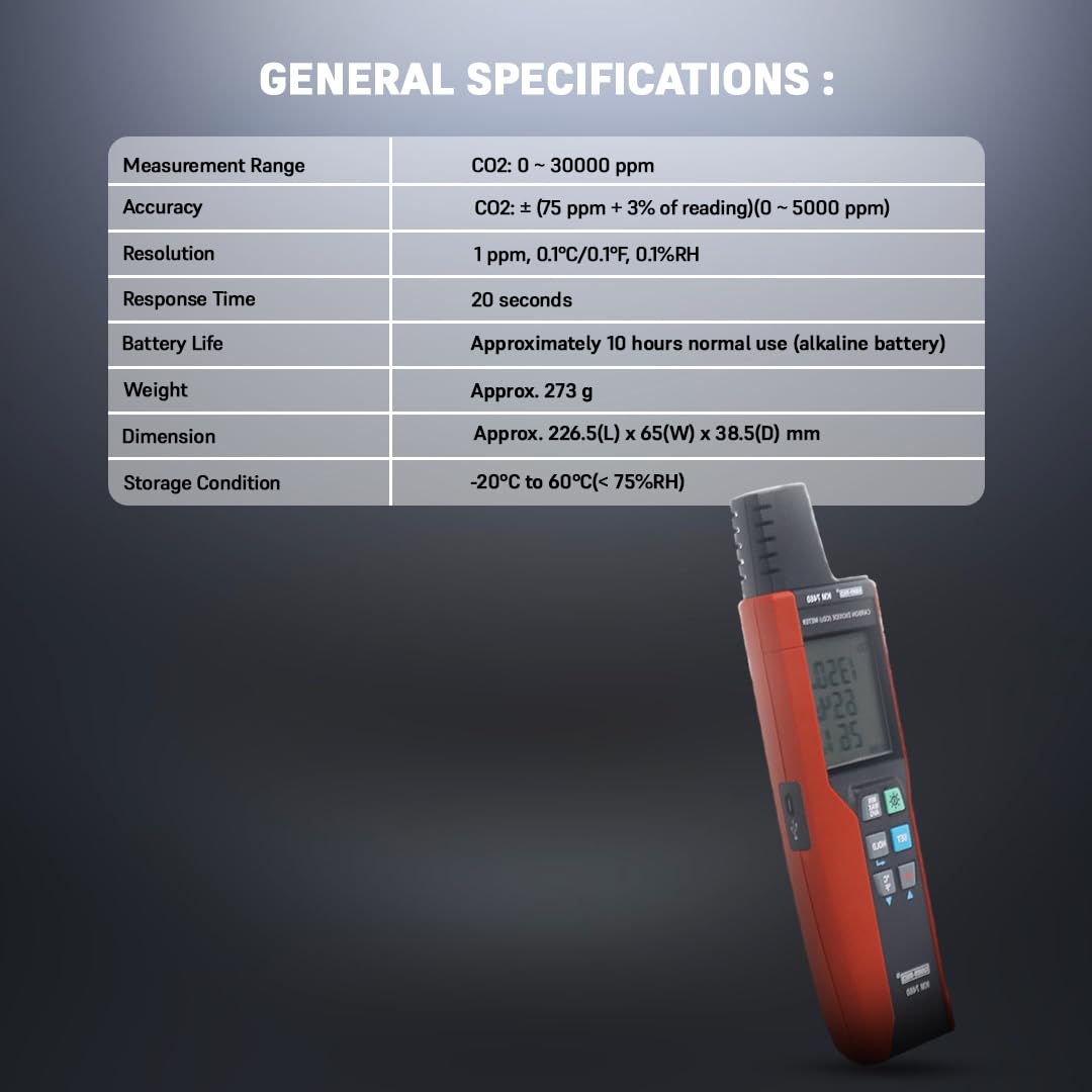 Kusam Meco KM 7460 Advanced Carbon Dioxide (CO2) Data Logger Meter