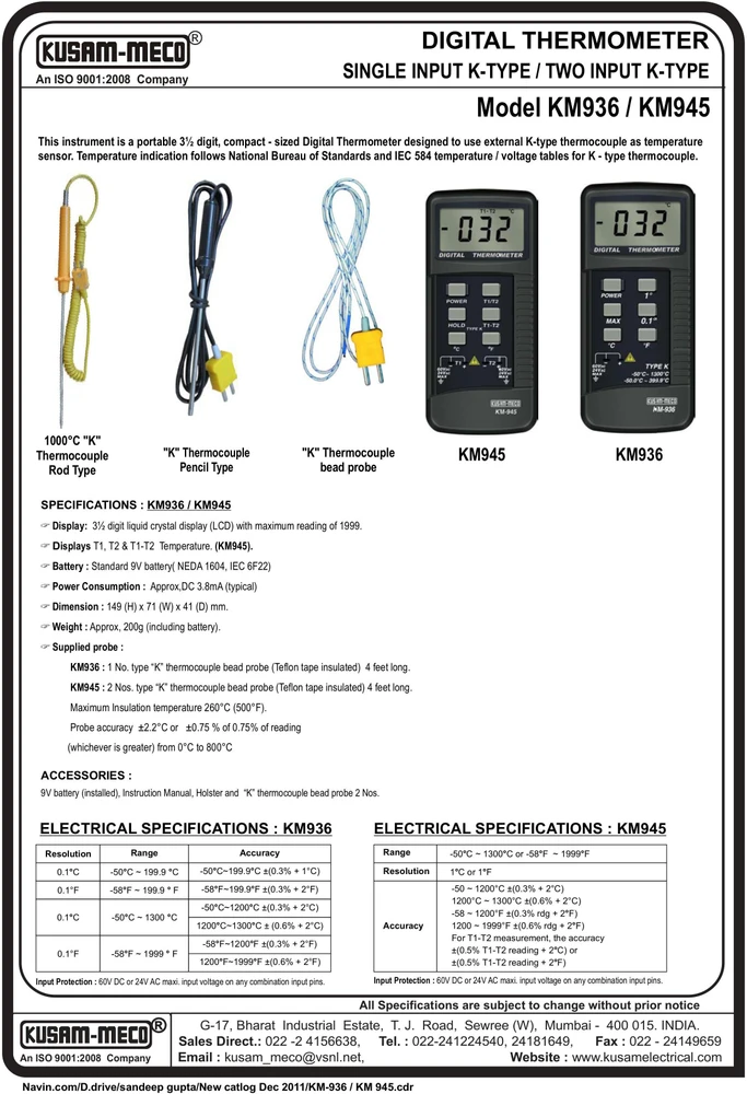 Kusam Meco KM 936 Digital Thermometer