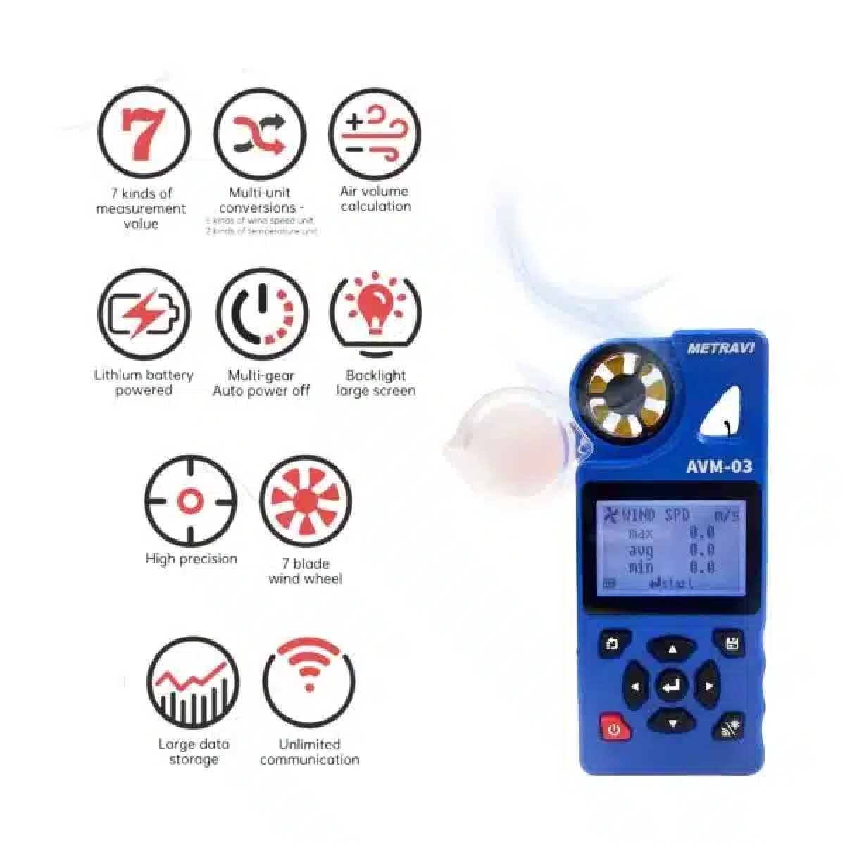 Metravi AVM-03 Multifunction Anemometer with Datalogger and WiFi | USB Interface