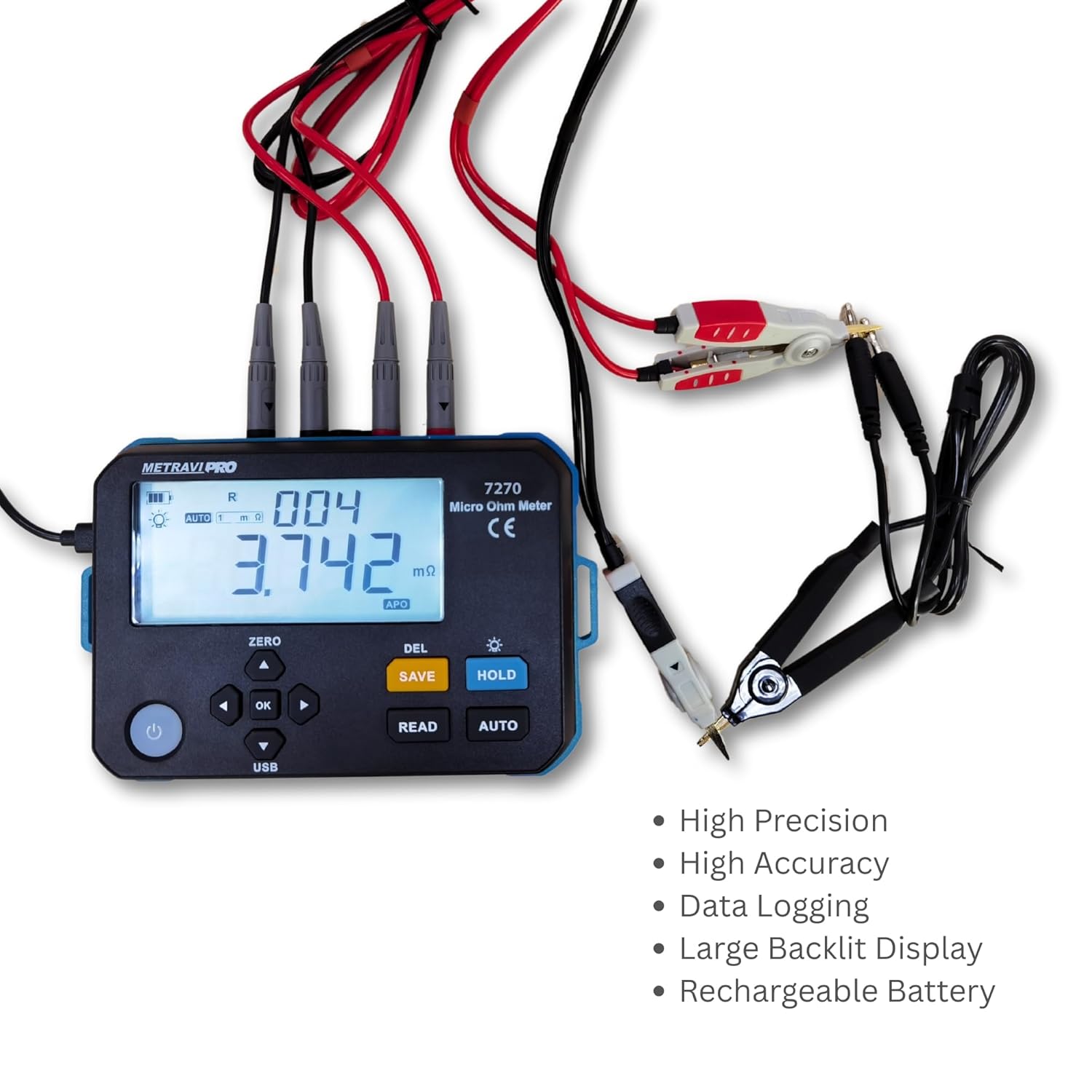 Metravi Pro 7270 1A Micro Ohms Meter with High Accuracy, Data Logging1A Micro Ohms Meter with High Accuracy, Data Logging