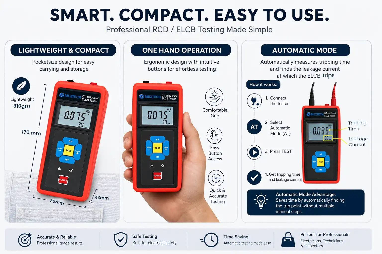 Mextech DT-1812 MINI ELCB Tester | RCD Tester
