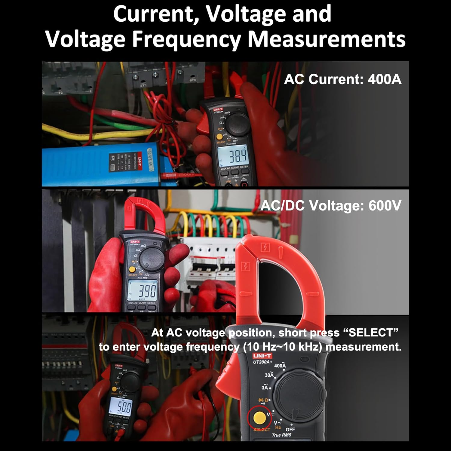 UNI-T UT200A+ True RMS Auto Ranging Clamp Multimeter with Live Wire Detection for AC/DC Voltage UNI-T UT200A+ True RMS Auto Ranging Clamp Multimeter with Live Wire Detection for AC/DC Voltage