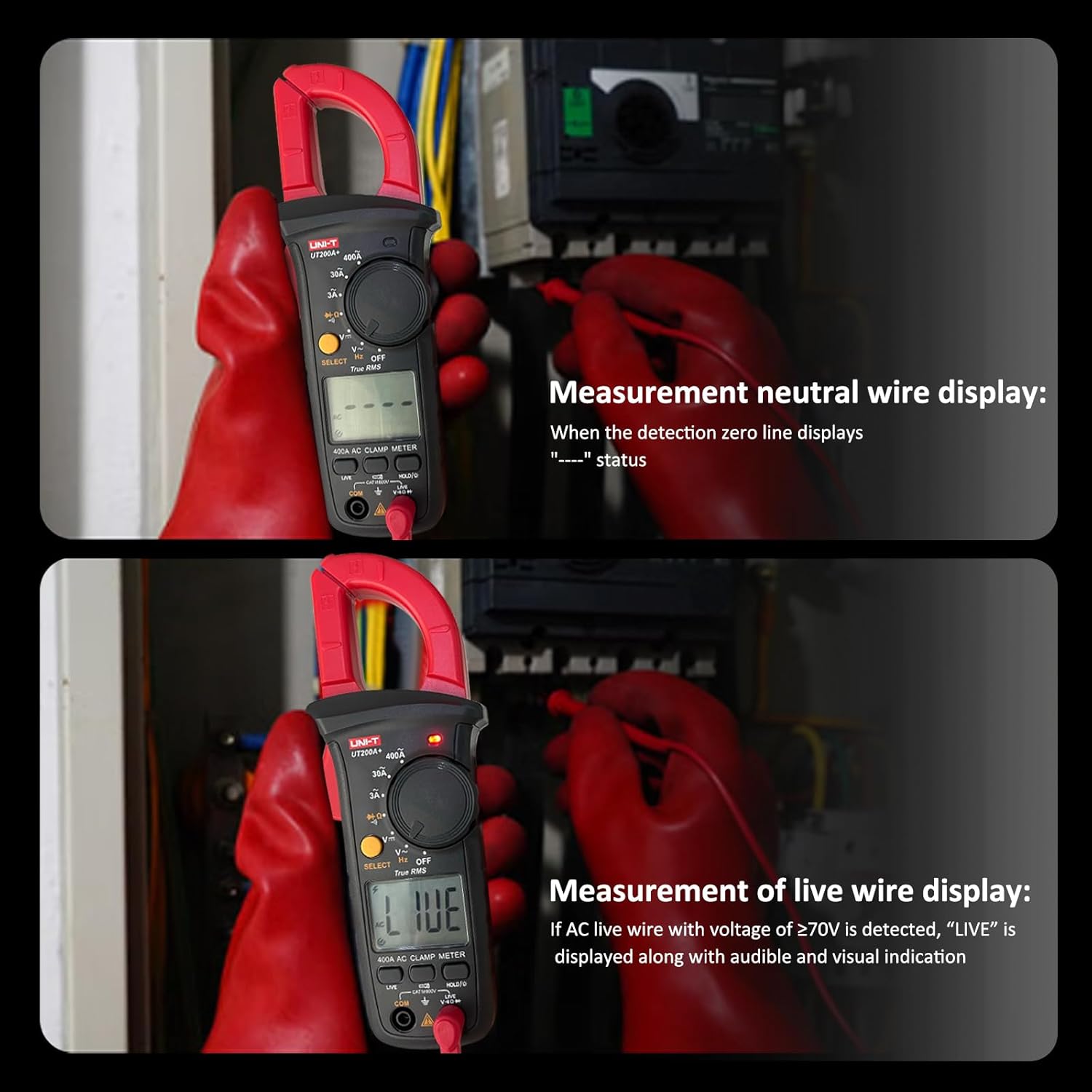 UNI-T UT200A+ True RMS Auto Ranging Clamp Multimeter with Live Wire Detection for AC/DC Voltage UNI-T UT200A+ True RMS Auto Ranging Clamp Multimeter with Live Wire Detection for AC/DC Voltage