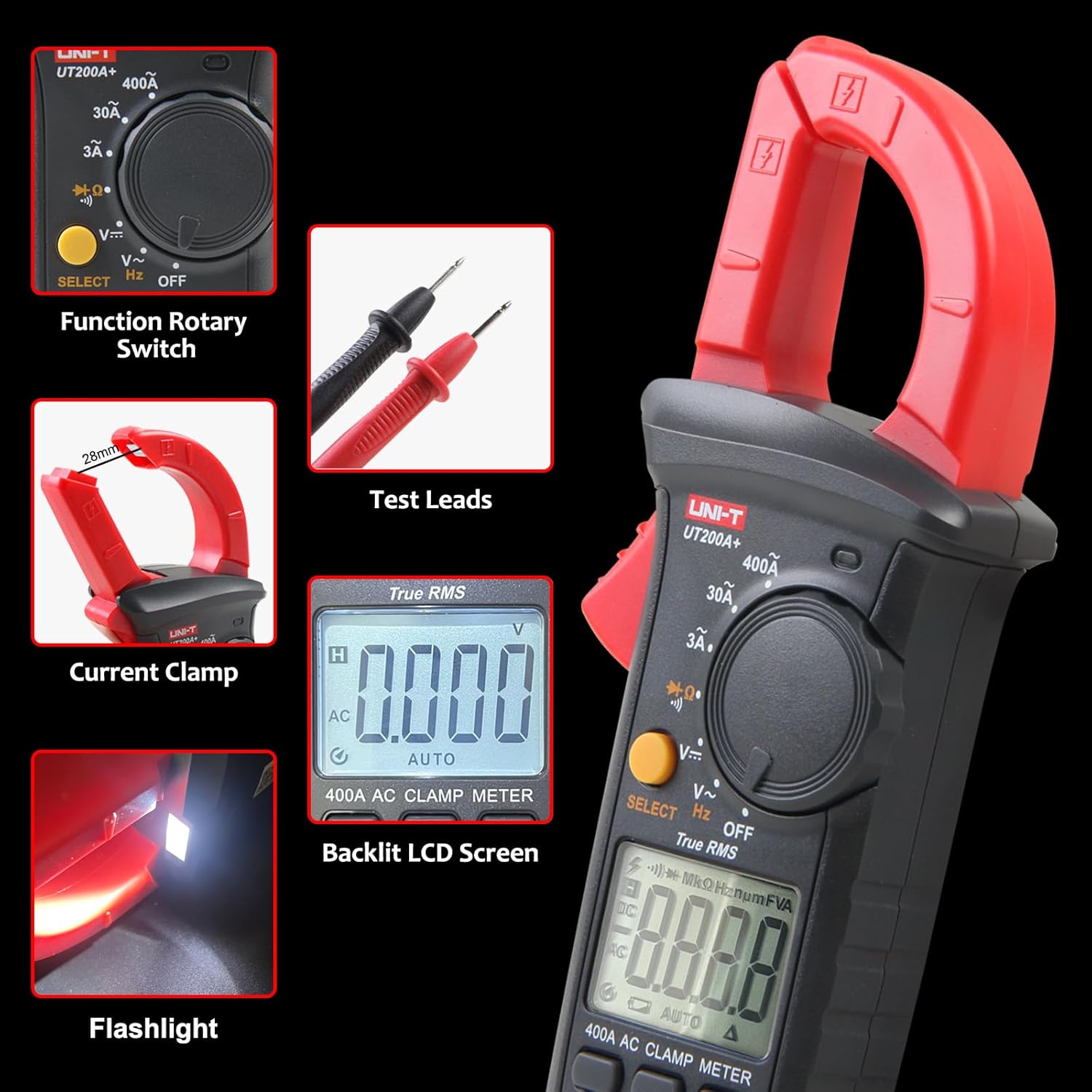 UNI-T UT200A+ True RMS Auto Ranging Clamp Multimeter with Live Wire Detection for AC/DC Voltage UNI-T UT200A+ True RMS Auto Ranging Clamp Multimeter with Live Wire Detection for AC/DC Voltage