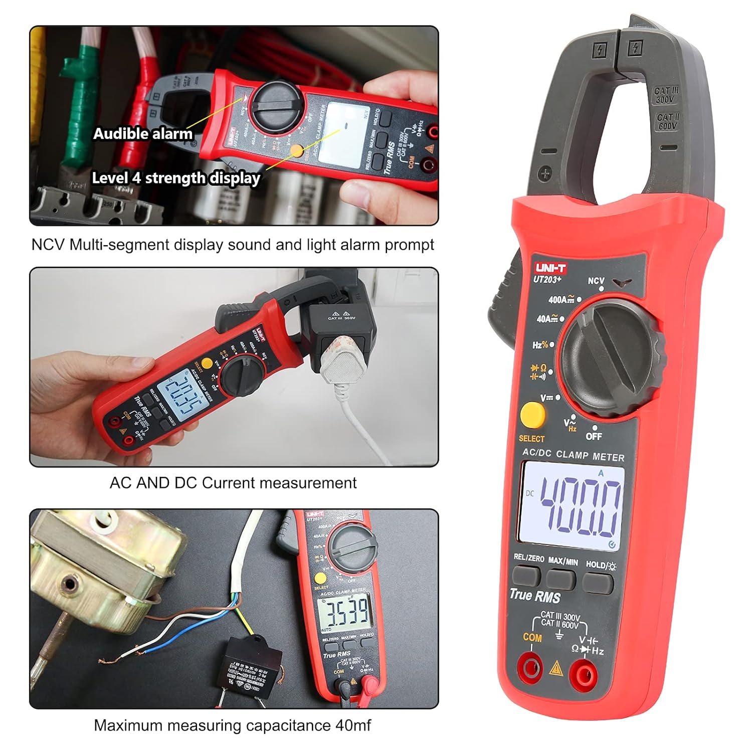UNI-T UT203+ Digital Clamp Meter AC/DC Current Auto Range True RMS Max/Min Backlight Multimeter