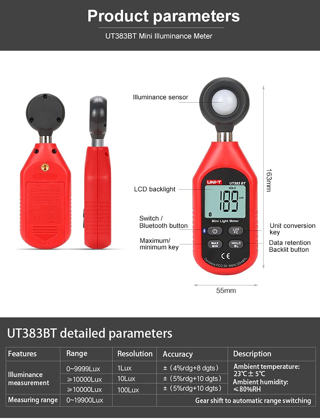 UNI-T UT383BT Mini Light Meter with LCD Screen