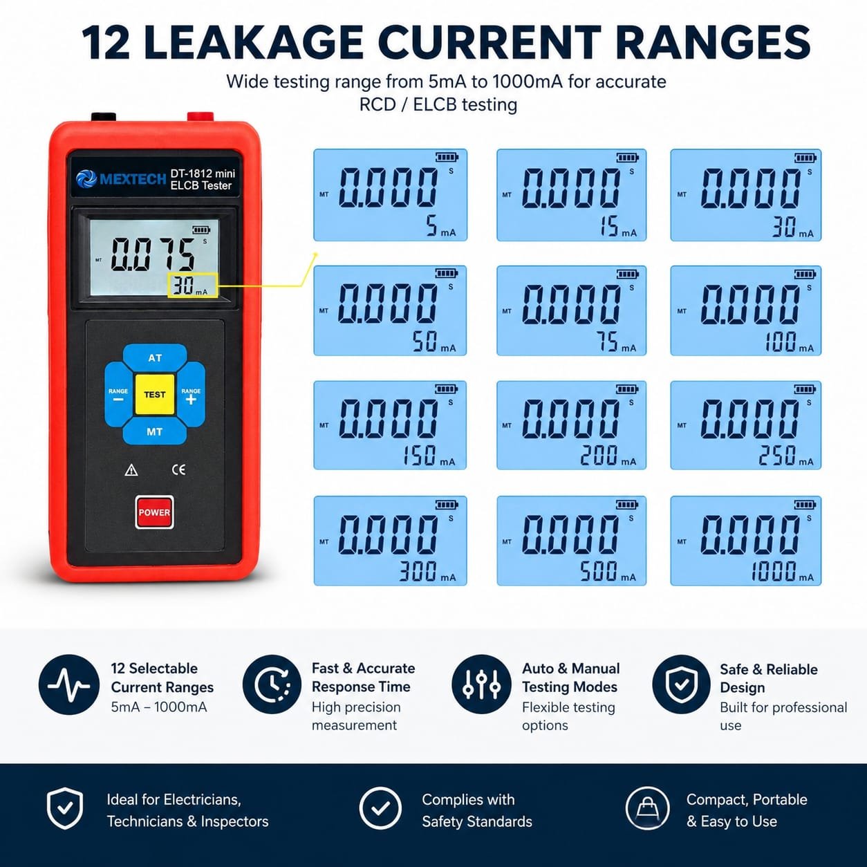 Mextech DT-1812 MINI ELCB Tester | RCD Tester